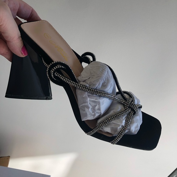 New rhinestone chunky heel strappy sandals lace up - Picture 4 of 6